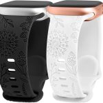 سوار رياضي من السيليكون الناعم للنساء من تيريفي، متوافق مع ساعة ابل 42 ملم 44 ملم 45 ملم 49 ملم، سوار رياضي بديل بنمط الهندباء المحفور لسلسلة اي ووتش 8/7/SE/6/5/4/3/2/1، اسود وابيض