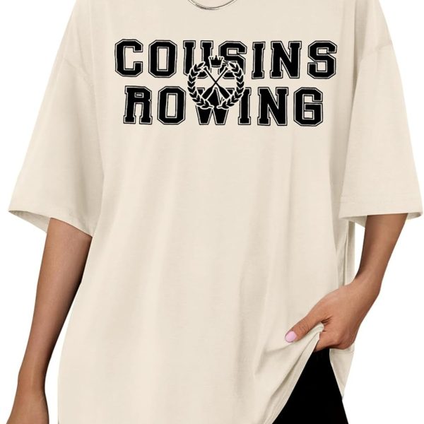 قميص صيفي كبير الحجم للنساء من ابن العم التجديف تي شيرت فريق البطن جرافيك كاجوال باكمام قصيرة