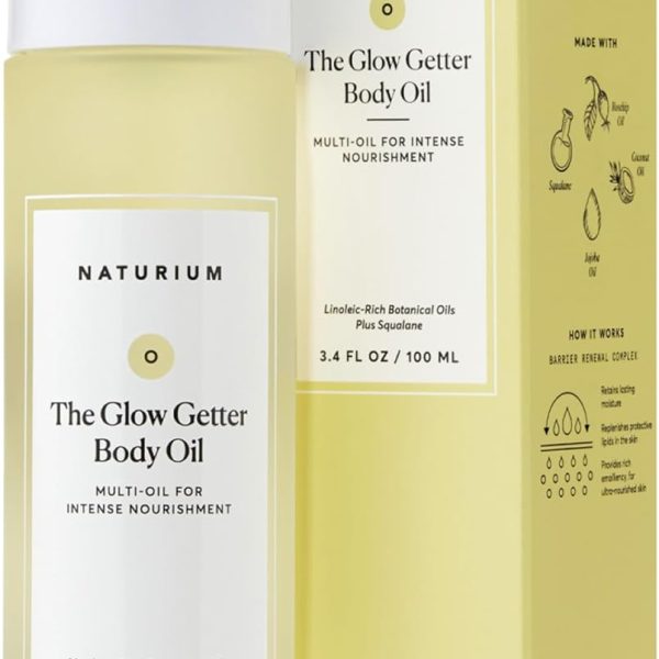 ناتشورال زيت الجسم ذا جلو جيتر، زيوت متعددة لتغذية مكثفة، تركيبة مرطبة ومرطبة، نباتي ولم يختبر على الحيوانات، 3.4 اونصة