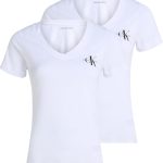 تي شيرت نسائي برقبة على شكل حرف V مزين بلوجو مونولوجو، عبوة من قطعتين