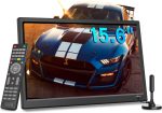 تلفزيون رقمي محمول 15.6 بوصة من كيه سي ار، DVB-T2، مدخلات HDMI/AV/USB، جهاز تحكم عن بعد، متوافق مع شاحن سيارة 12 فولت