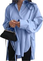 قمصان نسائية فضفاضة باكمام طويلة وربطة عنق غير متساوية من جورجليتر