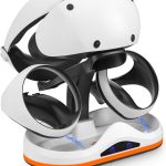 قاعدة شحن لجهاز بلاي ستيشن VR2 مع اضاءة RGB، قاعدة شحن عمودية، تدعم ملحقات عرض سماعات PSVR2 لبلاي ستيشن VR2، مع 4 محولات مغناطيسية من النوع C لوحدة التحكم سينس