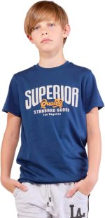 ⁦Nuego Cotton T-shirts for Boys Half Sleeves, Round Neck Tees for Boy, Comfortable Breathable Casual Regular Fit Graphic Text Print Kids Tshirt 7-14 Year (Blue, White)⁩ - الصورة ⁦5⁩