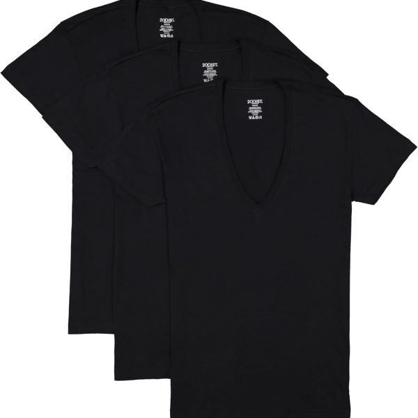 تي شيرت اساسي من القطن بقصة ضيقة وقبة V عميقة للرجال من 2 (X) من اي اس تي، عبوة من 3 قطع (عبوة من 3 قطع)