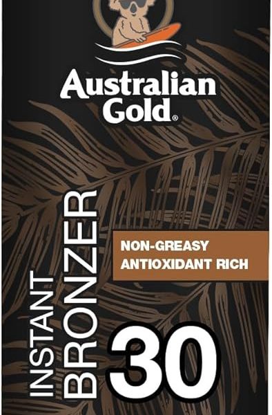 استراليان جولد بخاخ واقي من الشمس مع مستحضر تسمير فوري بعامل وقاية من اشعة الشمس بدرجة 30، يتوهج ويجف بسرعة ومقاوم للماء وغير دهني ولم يتم اختباره على الحيوانات، برونزر جديد، برتقالي، 6 اونصة