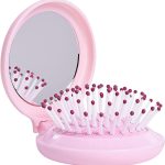 فرشاة شعر قابلة للطي من اواسيسجالور، مشط صغير مستدير مع مراة، فرشاة شعر محمولة للسفر، مشط تدليك صغير للنساء والفتيات، شنطة صغيرة، صالة الالعاب الرياضية، الرحلات، التخييم المدرسي (بينك)