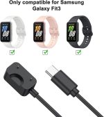 ⁦كيبل شحن مغناطيسي لسامسونج جالاكسي فيت 3، متوافق مع الساعات الذكية SM-R390، USB-A + USB-C، حامل كابل شحن مغناطيسي بطول 3.3 قدم، عبوة من قطعتين⁩ - الصورة ⁦3⁩