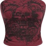 بلايز انبوبية للنساء من جورجليتر بطبعة جمجمة جرافيك بدون حمالات وقصة ضيقة