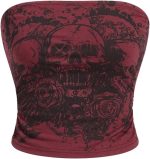 بلايز انبوبية للنساء من جورجليتر بطبعة جمجمة جرافيك بدون حمالات وقصة ضيقة