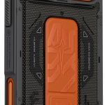 جراب حماية فانتوم لموبايل ايفون 17 برو ماكس من سكين ارما، اسود وبرتقالي، مصدات معززة، متوافق مع ماج تشارج مع حامل قابل للطي