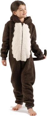 ⁦زي تنكري للاطفال بتصميم قرد بني الكل في واحد مناسب ليوم الكتاب العالمي للاولاد والبنات من الصوف الناعم مع ذيل بمقاسات الاطفال من سن 2-13 سنة⁩ - الصورة ⁦3⁩