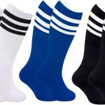 جوارب كرة القدم من هوي داهوي للاطفال الاولاد والبنات، جوارب كرة القدم للشباب والصغار، جوارب طويلة للركبة للبنات (3 قطع، ابيض، ازرق، اسود)