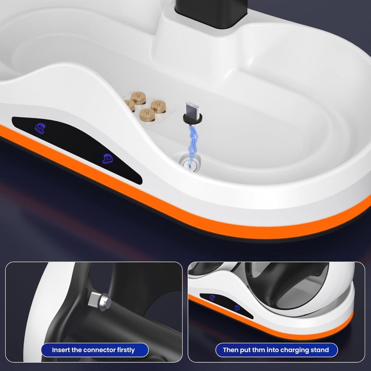 ⁦قاعدة شحن لجهاز بلاي ستيشن VR2 مع اضاءة RGB، قاعدة شحن عمودية، تدعم ملحقات عرض سماعات PSVR2 لبلاي ستيشن VR2، مع 4 محولات مغناطيسية من النوع C لوحدة التحكم سينس⁩ - الصورة ⁦6⁩