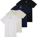 ريل ايسينشالز 4 قطع: تي شيرت نسائي كلاسيكي من القطن بأكمام قصيرة ورقبة دائرية ضيقة (متوفر بمقاس كبير)