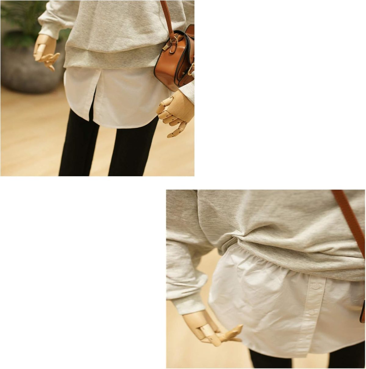⁦CCSU Adjustable Layering Fake Top Lower Sweep, Skirt Half-Length Splitting A Version, Women Ladies Fake False Shirt Tail Blouse Hem for Sweater Sweatshirt Jacket (White+Black,L)⁩ - الصورة ⁦2⁩