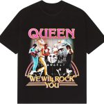 كوين تي شيرت رسمي للبالغين من الجنسين بعبارة «We Will Rock» بعبارة «We Will Rock» الرسمية