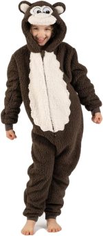 زي تنكري للاطفال بتصميم قرد بني الكل في واحد مناسب ليوم الكتاب العالمي للاولاد والبنات من الصوف الناعم مع ذيل بمقاسات الاطفال من سن 2-13 سنة