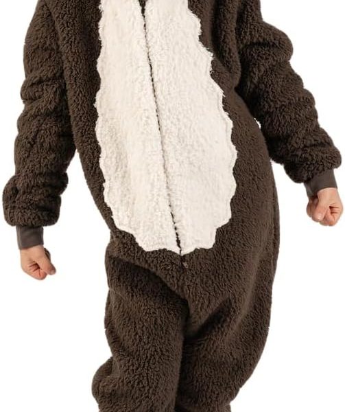 زي تنكري للاطفال بتصميم قرد بني الكل في واحد مناسب ليوم الكتاب العالمي للاولاد والبنات من الصوف الناعم مع ذيل بمقاسات الاطفال من سن 2-13 سنة