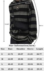 ⁦تي شيرت مخطط هاراجوكو للنساء، ملابس الجرونج القوطي Y2K، بلايز طويلة الاكمام قمصان كبيرة الحجم⁩ - الصورة ⁦6⁩