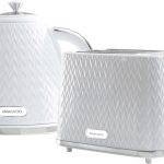 دايو ابريق غلاية سعة 1.7 لتر 3 كيلو واط من ارجيل SDA1830 مع شريحتين محمصة خبز الكل في واحد، مجموعة مطابقة، عنصر تسخين مخفي سهل التنظيف، ابيض