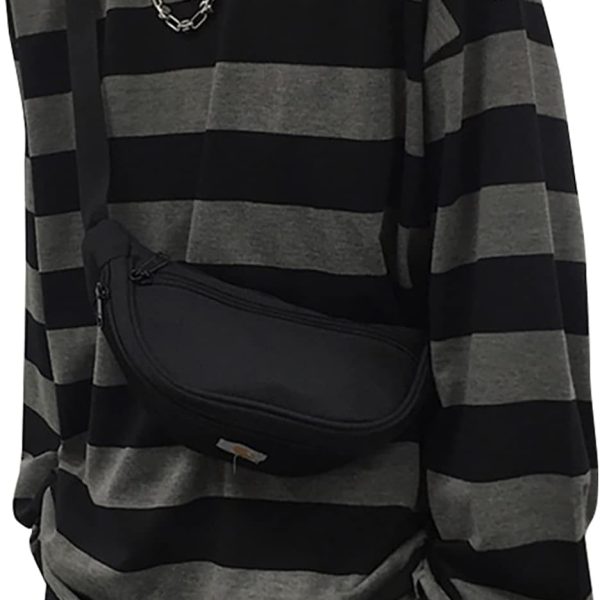 تي شيرت مخطط هاراجوكو للنساء، ملابس الجرونج القوطي Y2K، بلايز طويلة الاكمام قمصان كبيرة الحجم