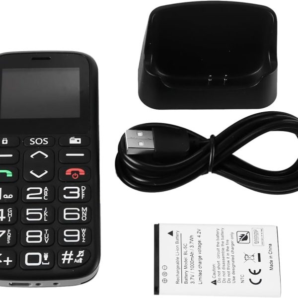 جوال سينيور 4G بزر كبير غير مقفل وبطارية سوداء 1000mAh زر SOS لكبار السن بتصميم بسيط بسيط من سينبيك