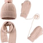 طقم قبعة شتوية ووشاح وقفازات للاطفال الصغار من تيريفي، قبعة صغيرة محبوكة من الصوف لتدفئة الرقبة وقفازات دافئة للاولاد بعمر 2-7 سنوات - خامة دافئة وناعمة