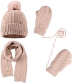 طقم قبعة شتوية ووشاح وقفازات للاطفال الصغار من تيريفي، قبعة صغيرة محبوكة من الصوف لتدفئة الرقبة وقفازات دافئة للاولاد بعمر 2-7 سنوات - خامة دافئة وناعمة
