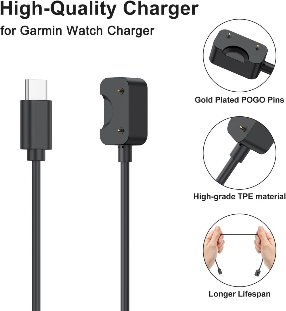 ⁦كيبل شحن مغناطيسي لسامسونج جالاكسي فيت 3، متوافق مع الساعات الذكية SM-R390، USB-A + USB-C، حامل كابل شحن مغناطيسي بطول 3.3 قدم، عبوة من قطعتين⁩ - الصورة ⁦7⁩