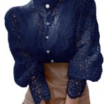 بلوزة كاجوال انيقة من الدانتيل للنساء، بنمط مستوحى من العصر الفيكتوري باكمام طويلة وازرار من الاسفل