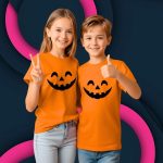⁦تي شيرت هالوين للاطفال - تي شيرت قطني مطبوع عليه وجه اليقطين - تي شيرت برقبة دائرية للاولاد والبنات - مثالي للمدرسة والحفلات والارتداء اليومي⁩ - الصورة ⁦4⁩