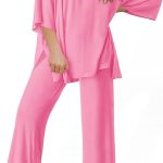 هالو مونينغ طقم ملابس صيفية للبنات مكون من تي شيرتات كبيرة الحجم وسروال بارجل واسعة، ملابس عصرية للاطفال من قطعتين لعمر 4-14 سنة