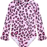 بدلة سباحة من قطعة واحدة باكمام طويلة وكشكشة للبنات الصغيرات من الاكوتي، قميص للحماية من الطفح الجلدي بعامل حماية من الاشعة فوق البنفسجية 50+