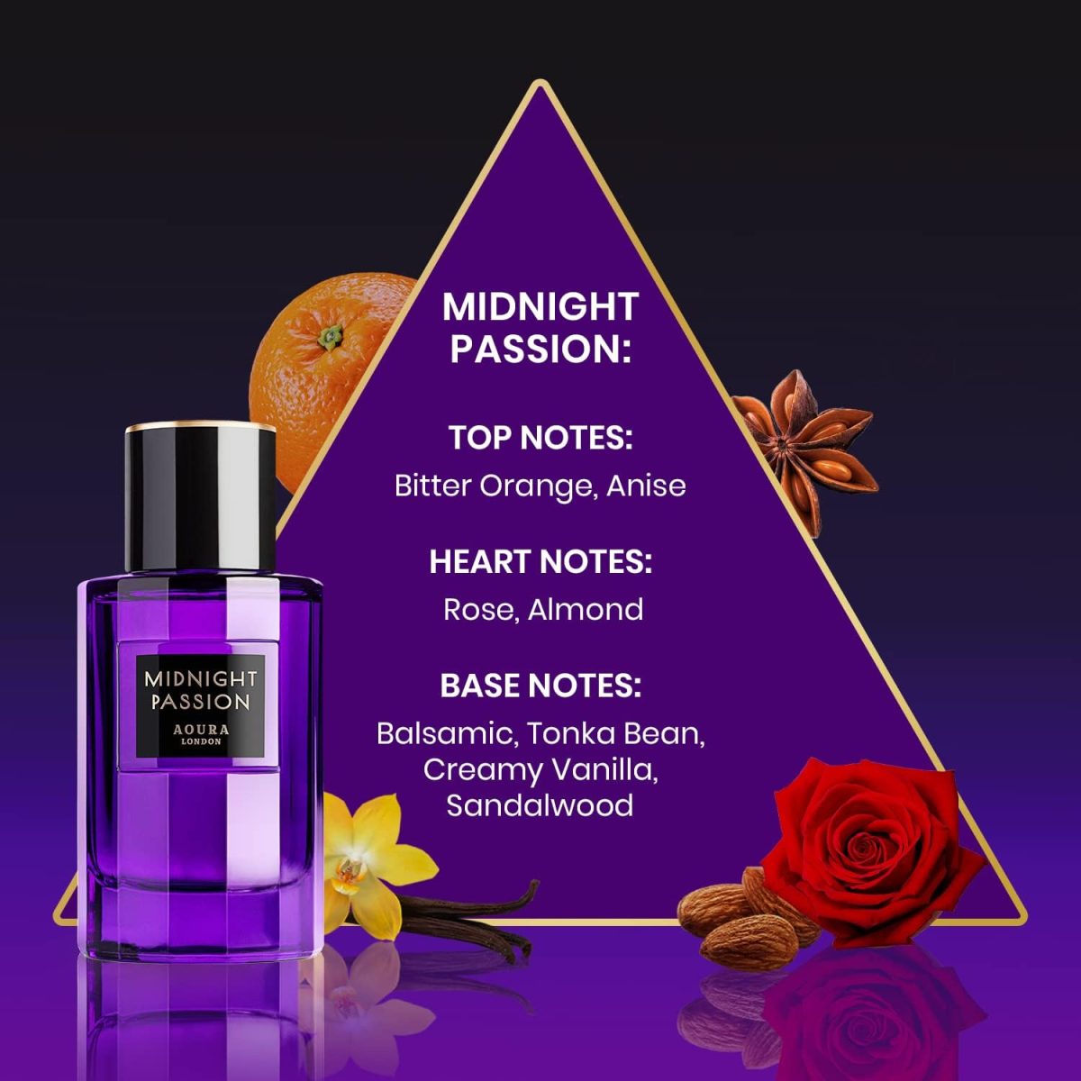 ⁦او دي بارفان ميدنايت باشن من اورا لندن - عطر زهري منعش آسر للنساء، يثير الكثافة والأناقة مع جاذبية تدوم طويلا، مثالي للارتداء النهاري والليلي، 100 مل⁩ - الصورة ⁦2⁩