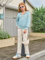 ⁦سويت شيرت بغطاء للراس بنصف سحاب واكمام طويلة واكمام طويلة وكتف منسدل، بلوفر بقلنسوة للبنات بعمر 5-14 سنة⁩ - الصورة ⁦5⁩