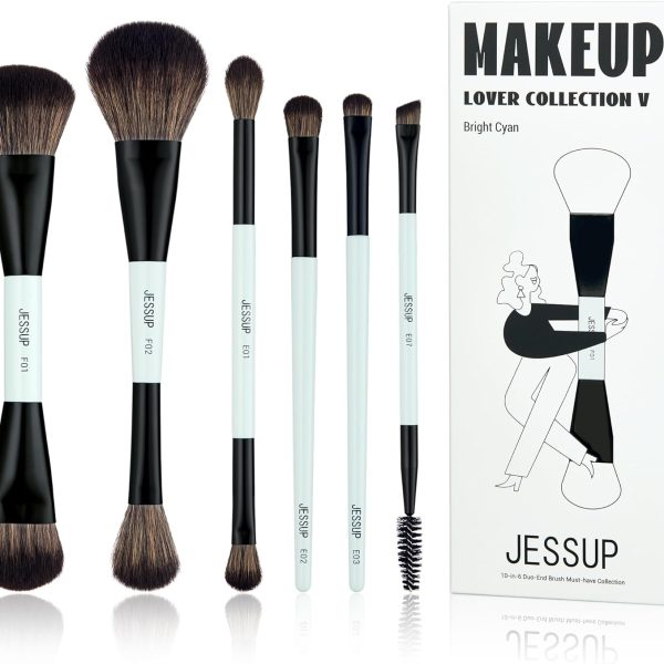 جيسوب مجموعة فرش مكياج من 6 قطع مزدوجة الجوانب لكريم الاساس والكونتور والبلش والهايلايت وفرشاة ظلال العيون وفرشاة مكياج من الالياف النباتية T501