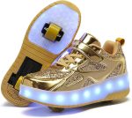 بيفويل حذاء تزلج بعجلات مضيئة للاطفال مع عجلات مزدوجة باضاءة LED ومنفذ شحن USB، حذاء رياضي للبنات والاولاد لاعياد الميلاد والكريسماس، افضل هدية
