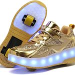بيفويل حذاء تزلج بعجلات مضيئة للاطفال مع عجلات مزدوجة باضاءة LED ومنفذ شحن USB، حذاء رياضي للبنات والاولاد لاعياد الميلاد والكريسماس، افضل هدية