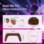 ⁦زي ديسكو للاولاد من السبعينيات - قميص باكمام قصيرة مزين بالترتر وقلادة ذهبية ونظارات شمسية غير تقليدية - زي حفلات رترو⁩ - الصورة ⁦7⁩