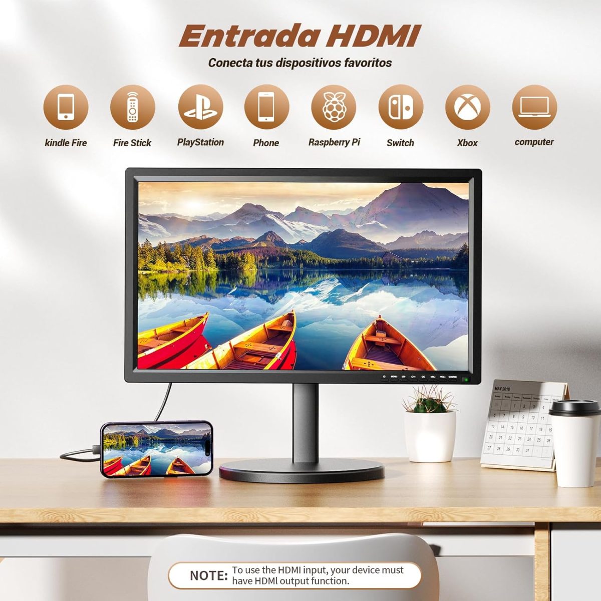 ⁦ديسوبري ترقيات جديدة 22 بوصة تلفزيون صغير 1080P، مدخلات HDMI USB ايه في، تلفزيون صغير مع هوائي وموالف DVB-T2 - تلفزيون صغير 12 فولت للمطبخ والمنزل والمنازل المتنقلة، يستخدم كشاشة كمبيوتر او شاشة⁩ - الصورة ⁦4⁩