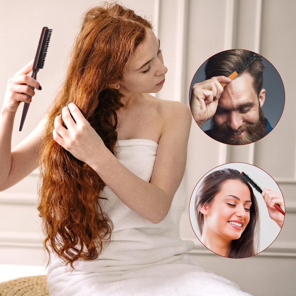 ⁦فرشاة دائرية صغيرة للشعر القصير، 3 مجموعات فرشاة شعر صغيرة للنساء، فرشاة بشعيرات من النايلون/الخنزير لتجفيف الشعر الرقيق ورفع الغرة وكثافته وتصفيفه وتجعيده، فرشاة اللحية للرجال⁩ - الصورة ⁦5⁩