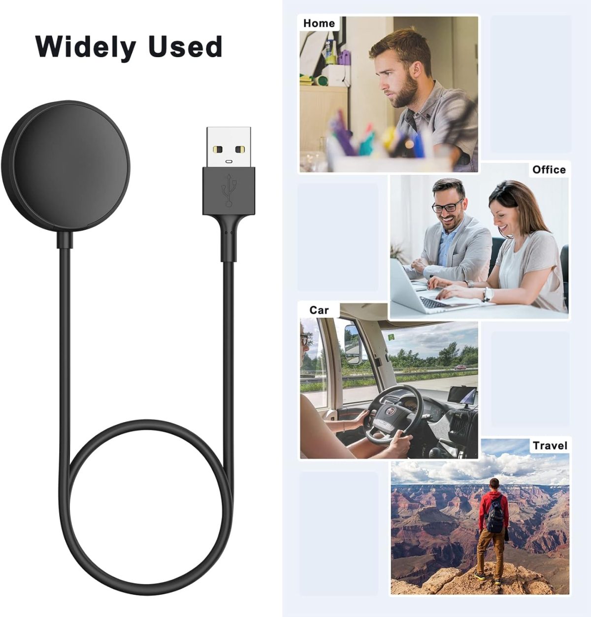 ⁦شاحن ساعة USB نوع C لساعة جالكسي 7/6 كلاسيك/6/5 برو/5/4/4 كلاسيك/3/اكتيف 2/اكتيف 1، 1 متر/3.3 قدم، شاحن جالكسي مغناطيسي (USB اسود، 50 سم)⁩ - الصورة ⁦7⁩