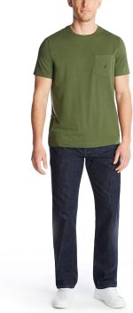 ⁦تي شيرت برقبة دائرية بدون طوق وأكمام قصيرة وجيب للرجال من نوتيكا، لون موحد⁩ - الصورة ⁦2⁩