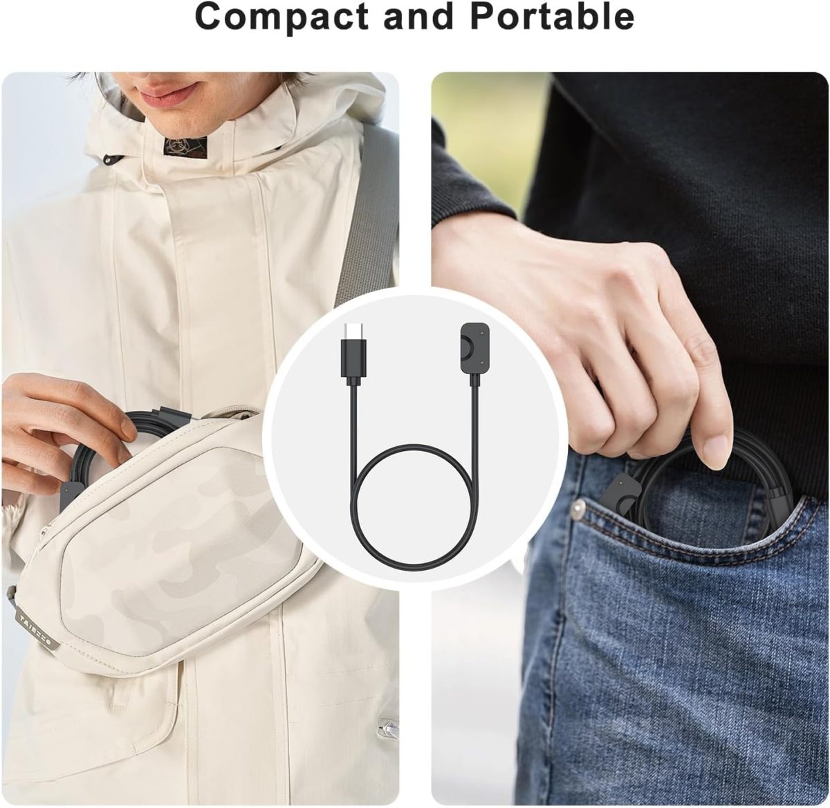 ⁦كيبل شحن مغناطيسي لسامسونج جالاكسي فيت 3، متوافق مع الساعات الذكية SM-R390، USB-A + USB-C، حامل كابل شحن مغناطيسي بطول 3.3 قدم، عبوة من قطعتين⁩ - الصورة ⁦4⁩