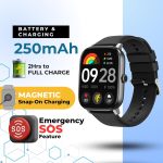 ⁦ساعة جي كرو الذكية من جرابيت - تتبع اللياقة البدنية والمكالمات بالبلوتوث تتميز بشاشة 2 انش HD IPS ومكالمات بلوتوث واجراء مكالمات طوارئ وتتبع الرياضات المتعددة. شحن مغناطيسي وحزام اضافي (اسود)⁩ - الصورة ⁦4⁩