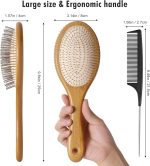 ⁦فرشاة فك تشابك الشعر، فرشاة رطبة وجافة للشعر الكثيف والمجعد مع مجداف هواء وشعيرات من الستانلس ستيل، مشط فرشاة لتدليك الراس / تحفيز فروة الراس / نمو الشعر / العناية اليومية بالشعر (بيضاوي)⁩ - الصورة ⁦5⁩