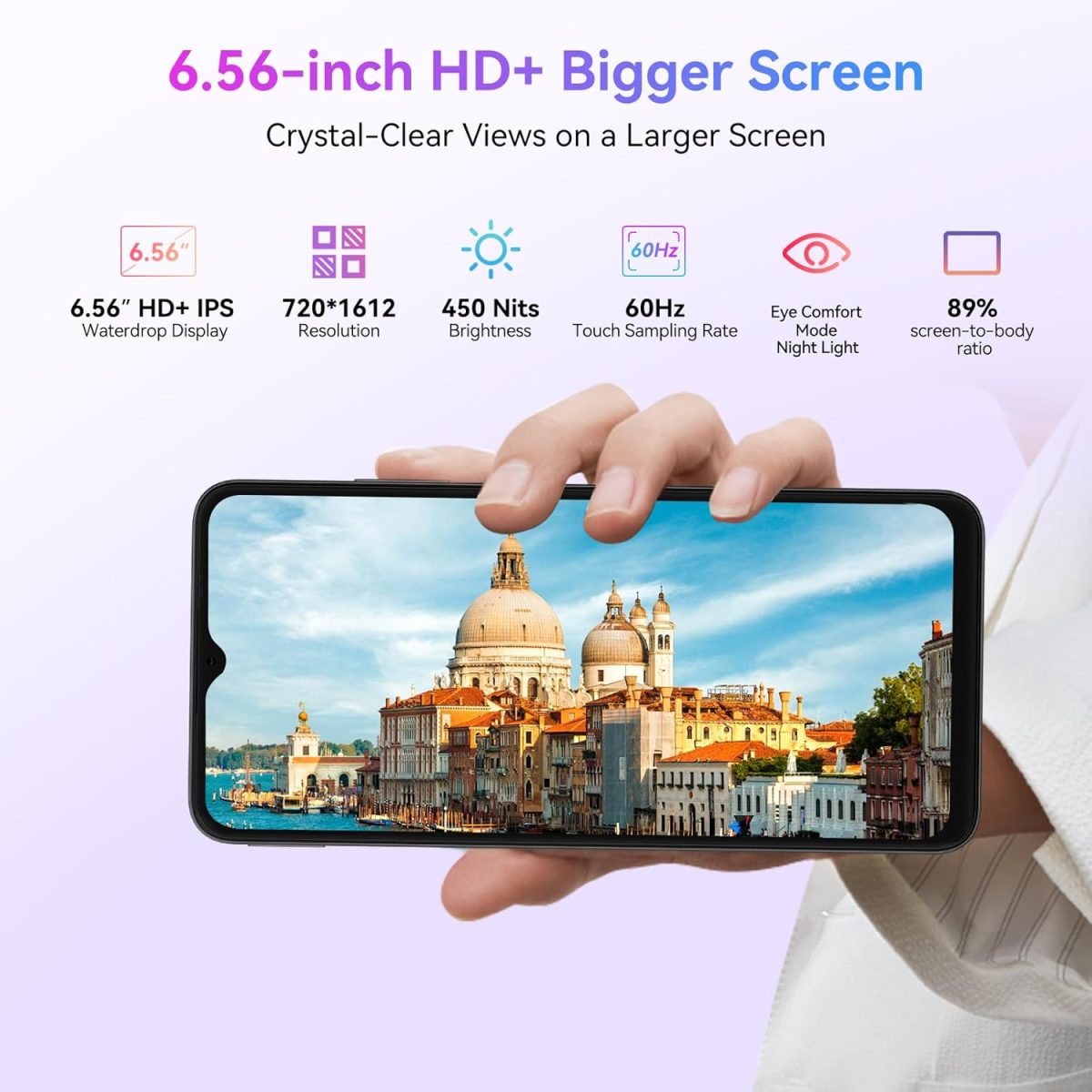 ⁦بلاك فيو جوال ويف 8C غير مقفل بنظام اندرويد 14، ثماني النواة 6GB+64GB/SD 2TB، هاتف ذكي 5000mAh، 6.59 انش HD، ضمان لمدة عامين، 3 فتحات بطاقات، 4G مزدوج تي موبايل، مقبس سماعة راس 3.5 ملم⁩ - الصورة ⁦5⁩