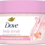 دوف مقشر الجسم بملح الهيمالايا وزيت الورد من 3 قطع لبشرة ناعمة وحريرية ومغذية، مع كريم مرطب 10.5 اونصة