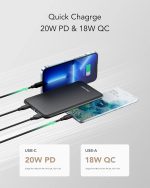 ⁦شارميست باور بانك 26800 مللي امبير في الساعة، باور بانك بي دي، شاحن محمول 20 واط USB نوع سي للشحن السريع حزمة بطارية 3.0 متوافق مع ماك بوك/ماك بوك اير/ايباد برو وايفون وسويتش⁩ - الصورة ⁦5⁩